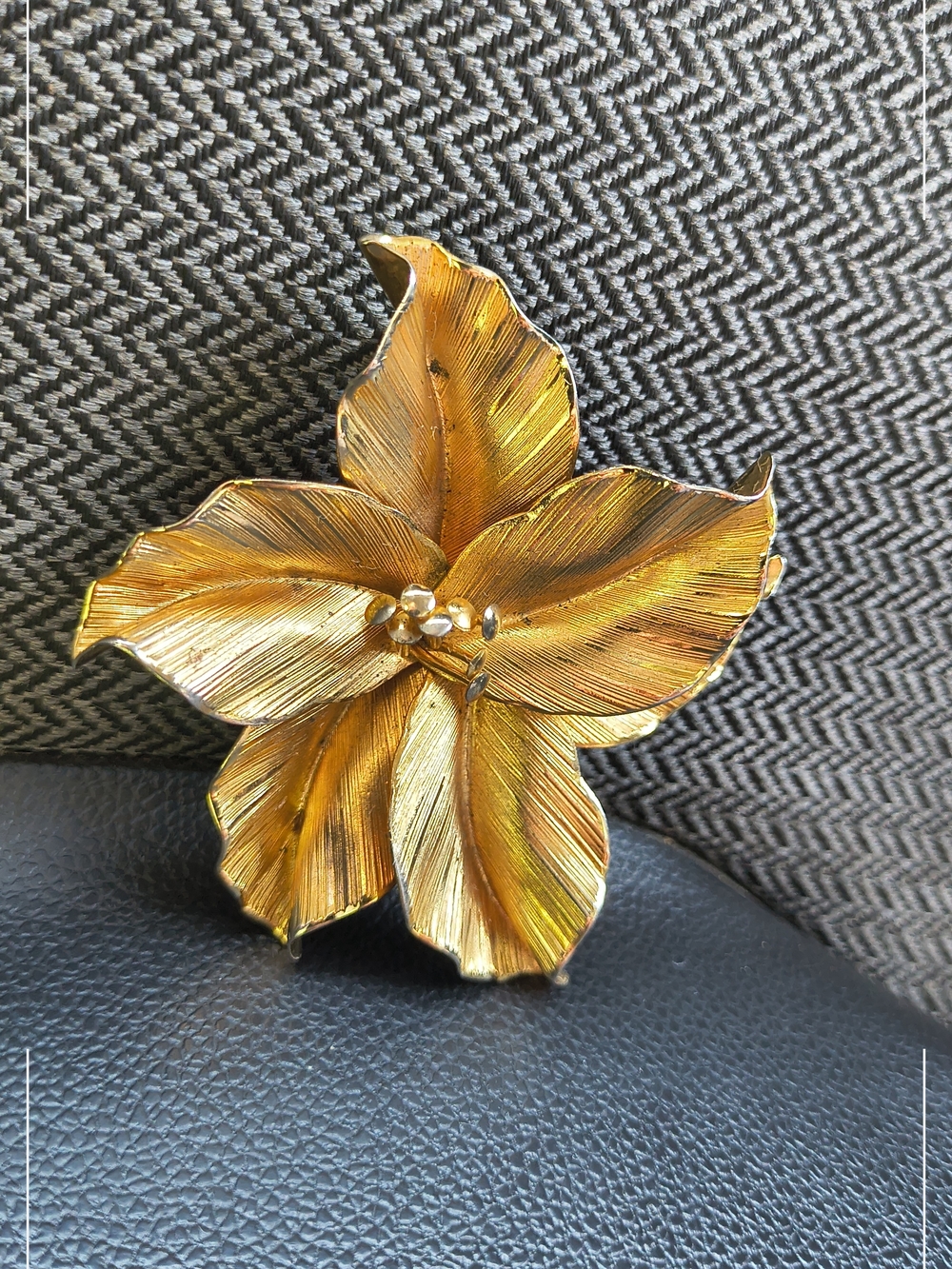 Gold Flower Brooch - Textured Petal Statement Pin